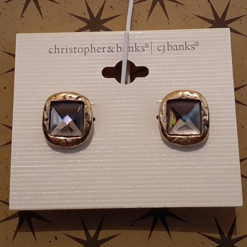 Christopher & Banks Dark Crystal Gold-Colored Post Stud Earrings